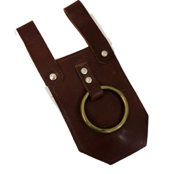 Frog Holder Vertical Renaissance Medieval Brwn Leather & Brass Handcrafted - Picture 7 of 7